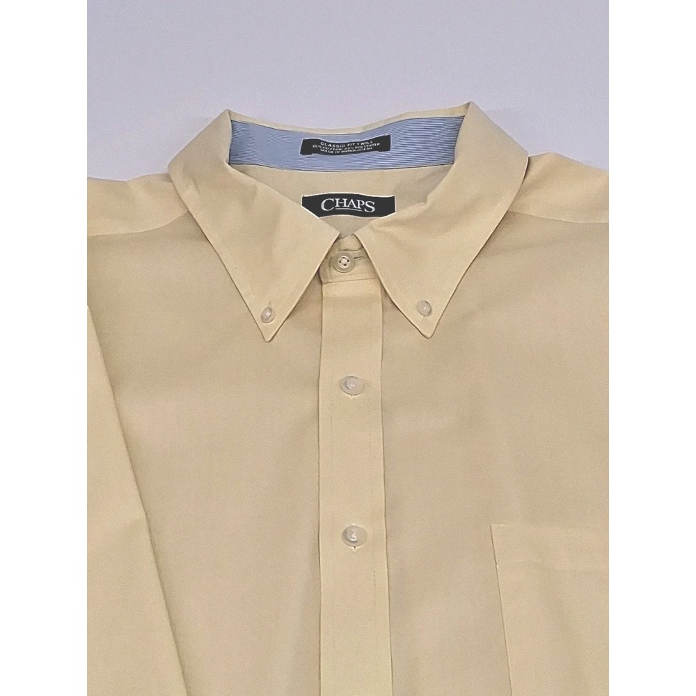 Chaps Men's (2XL) 18-18 1/2 34/35 Wrinkle Free Button Dress Shirt Yellow NWOT - Picture 4 of 13